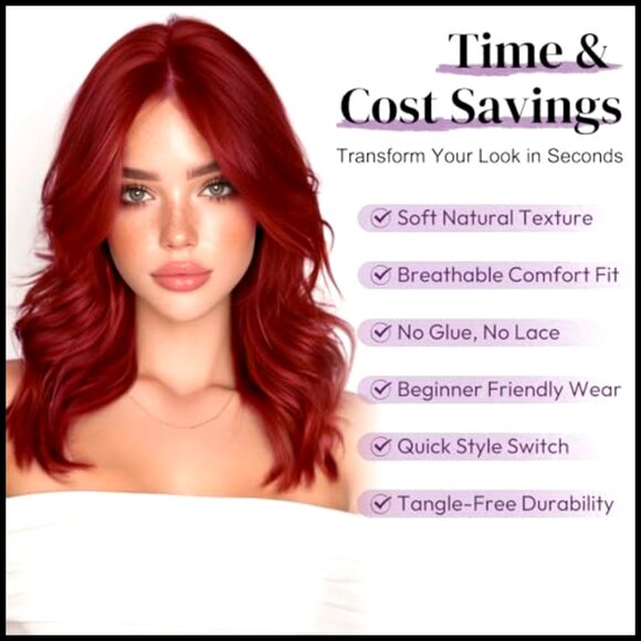 Short Wavy Synthetic Wig Shoulder Length Loose Waves Face Framing Bangs Daily